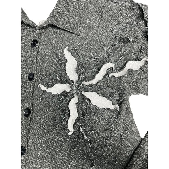 Avani del Amour XL Gray Lagenlook Boho 3D Textile Art Appliqued Knit Jacket - Picture 6 of 11